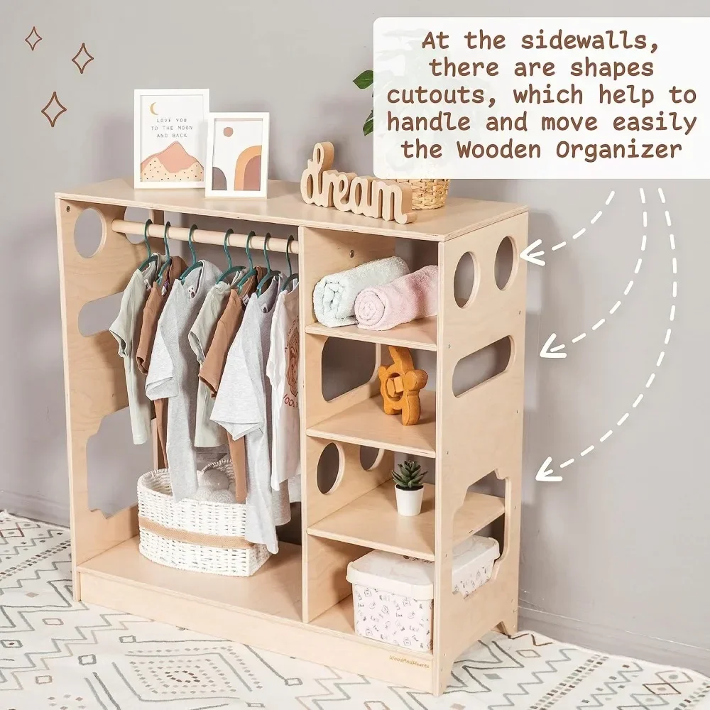Children's Wardrobe, Children's Open Wooden Storage Room - Montessori Wardrobe - Wooden, Can Hold Ornaments, Children's Wardrobe 5