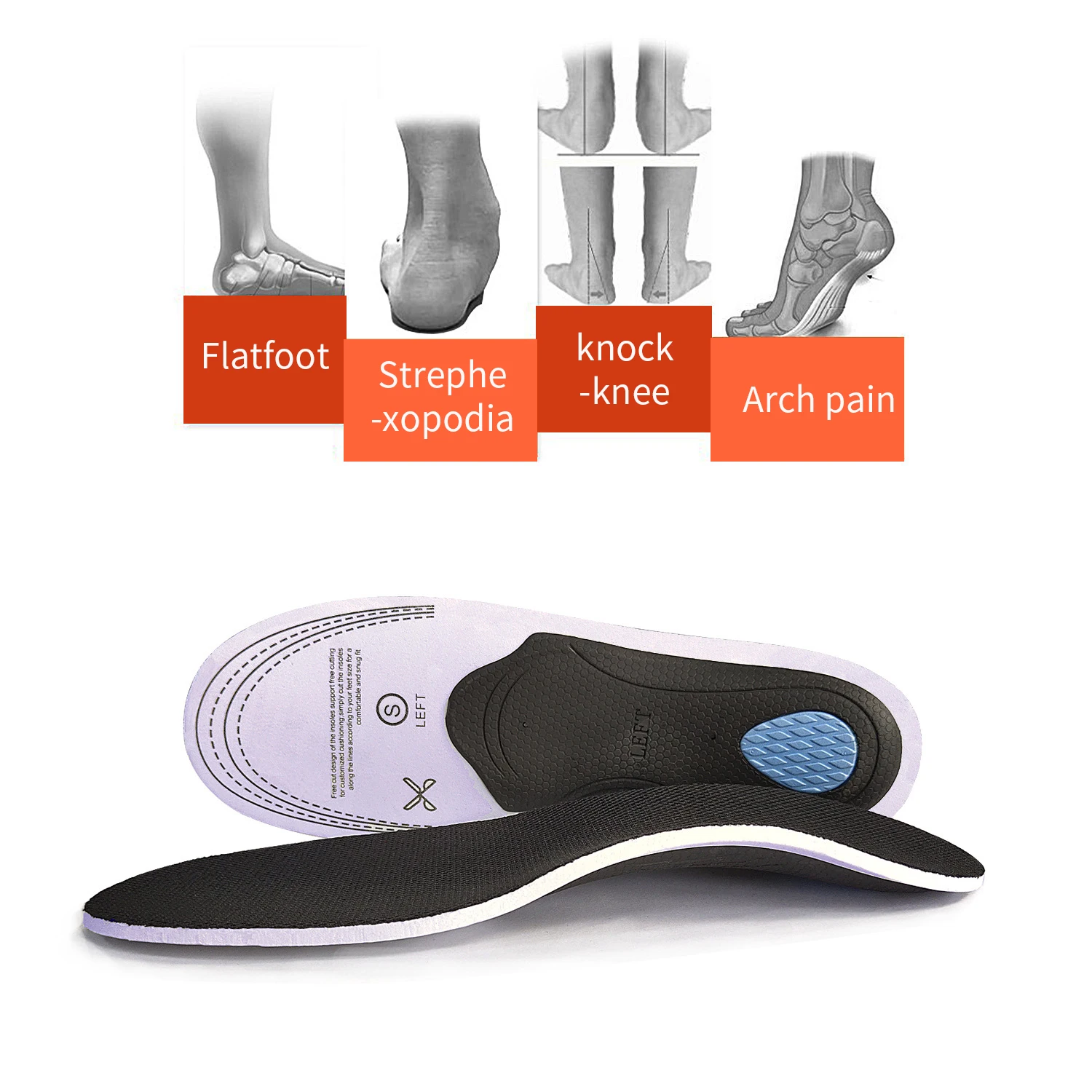 

1Pair Orthopedic Insoles Unisex Arch Support Flat Feet Insert Foot Care Fasciitis Relief Insoles for Feet for Plantar Fasciitis