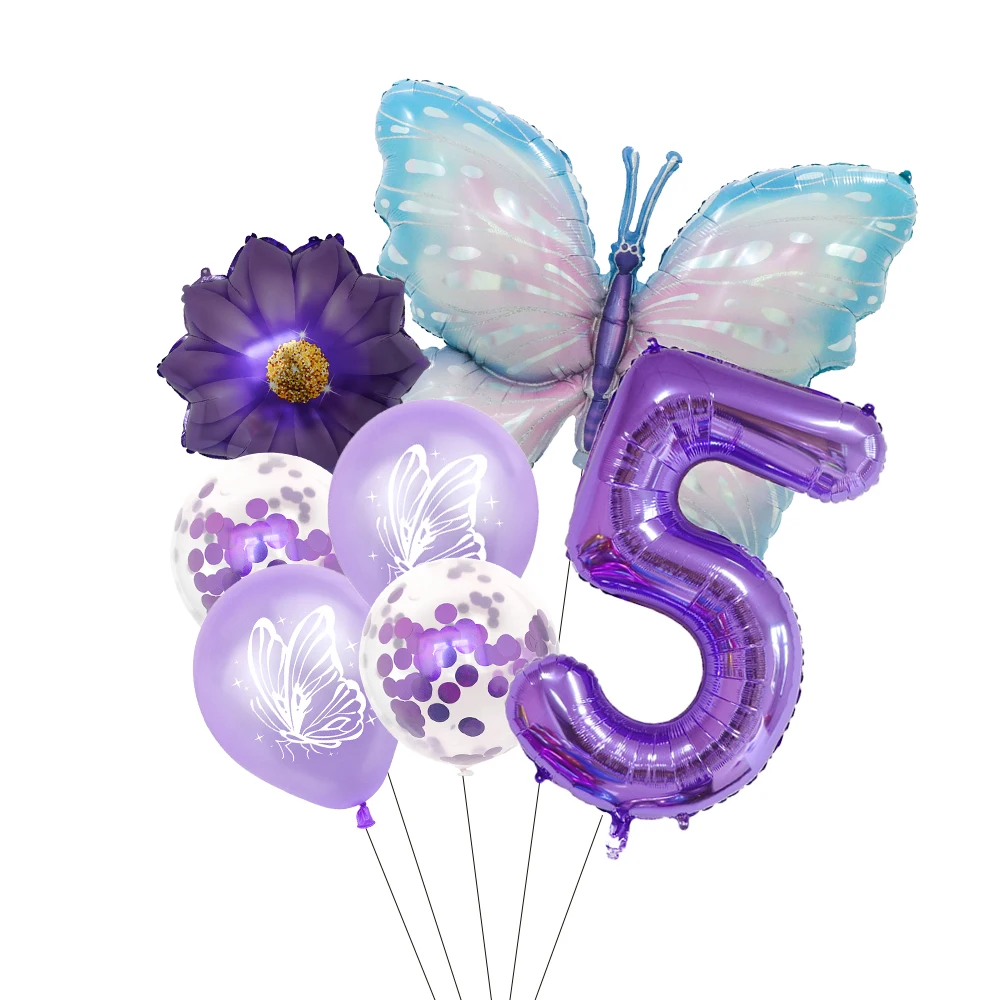 Butterfly Sunflower Celebration Balloon Set - Pink & Blue 7-Piece Party Decor Collection