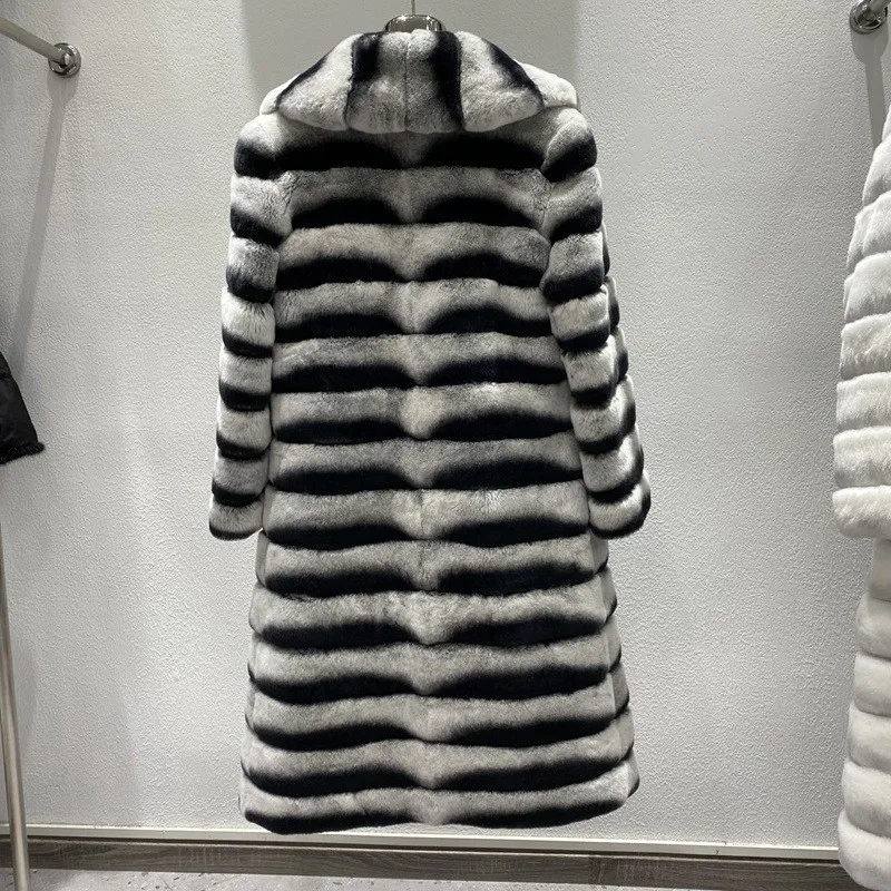 Long Style Winter Women Chinchilla Rex Rabbit Coat Lady Rex Rabbit Fur Coat.