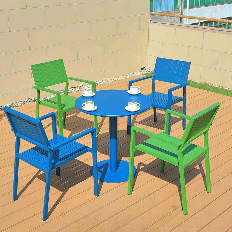 Muebles de patio al aire libre combinación jardín sillas de aluminio de metal juego de sillas de mesa simple