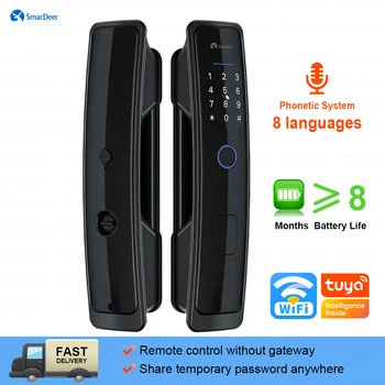 SmarDeer 전자 잠금 장치, 밝은 패널 지문 잠금 장치, 키리스 입력 지문, 코드, RFID, 앱, Tuya