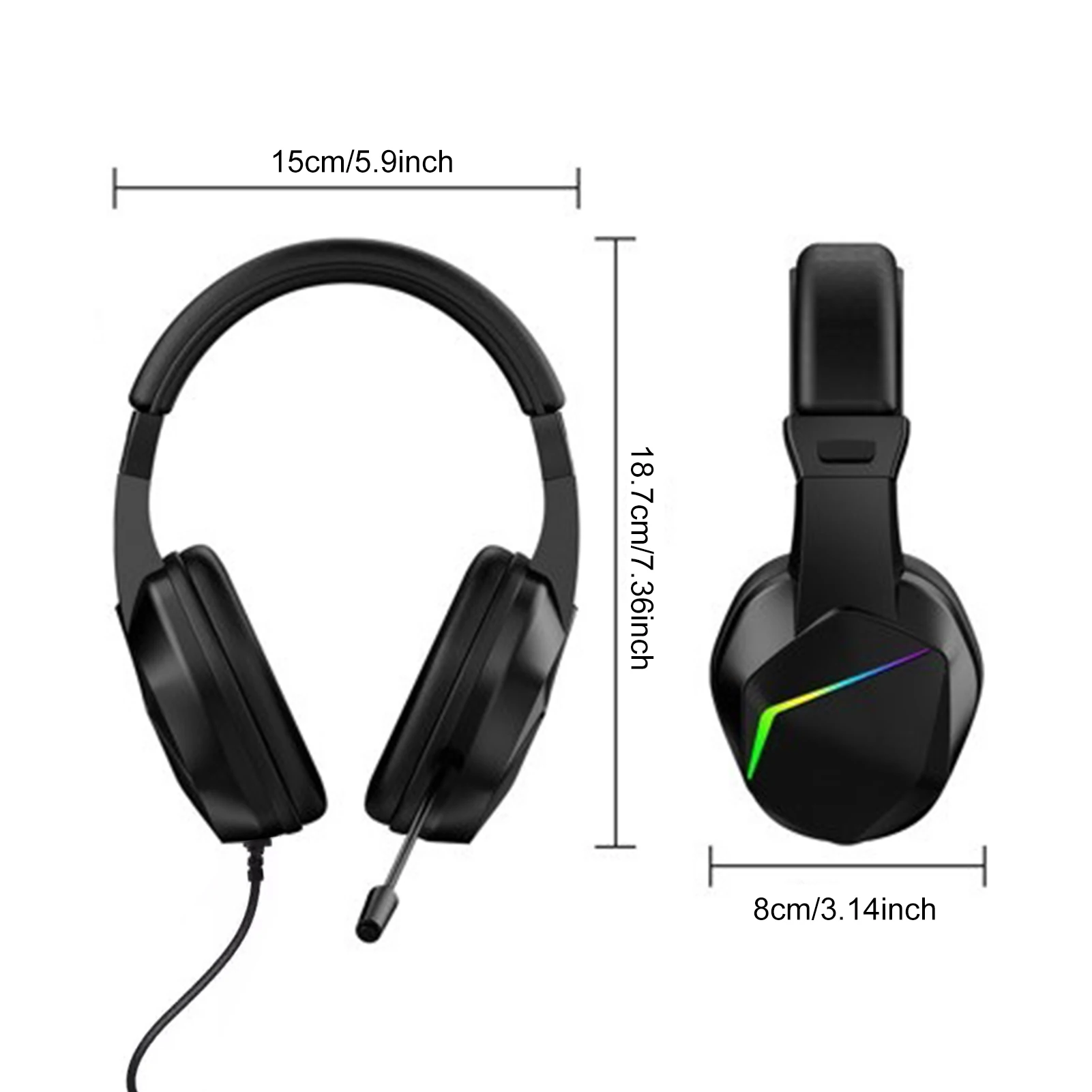 USB 유선 게이밍 헤드셋, LED 조명, 오버이어 헤드폰, PC 노트북용, 노이즈 캔슬링 마이크, 40mm 드라이버, 몰입형 게임 경험 제공