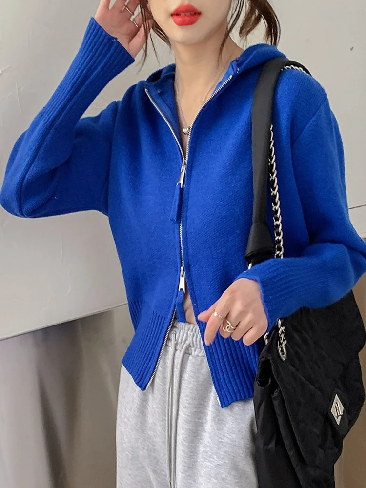 cropped cardigan New  2022 Short Cardigans Zipper Hooded Thicken Knitted Wild Korean Lady Winter Spring Women's Sweaters Top HT3 cropped cardigan