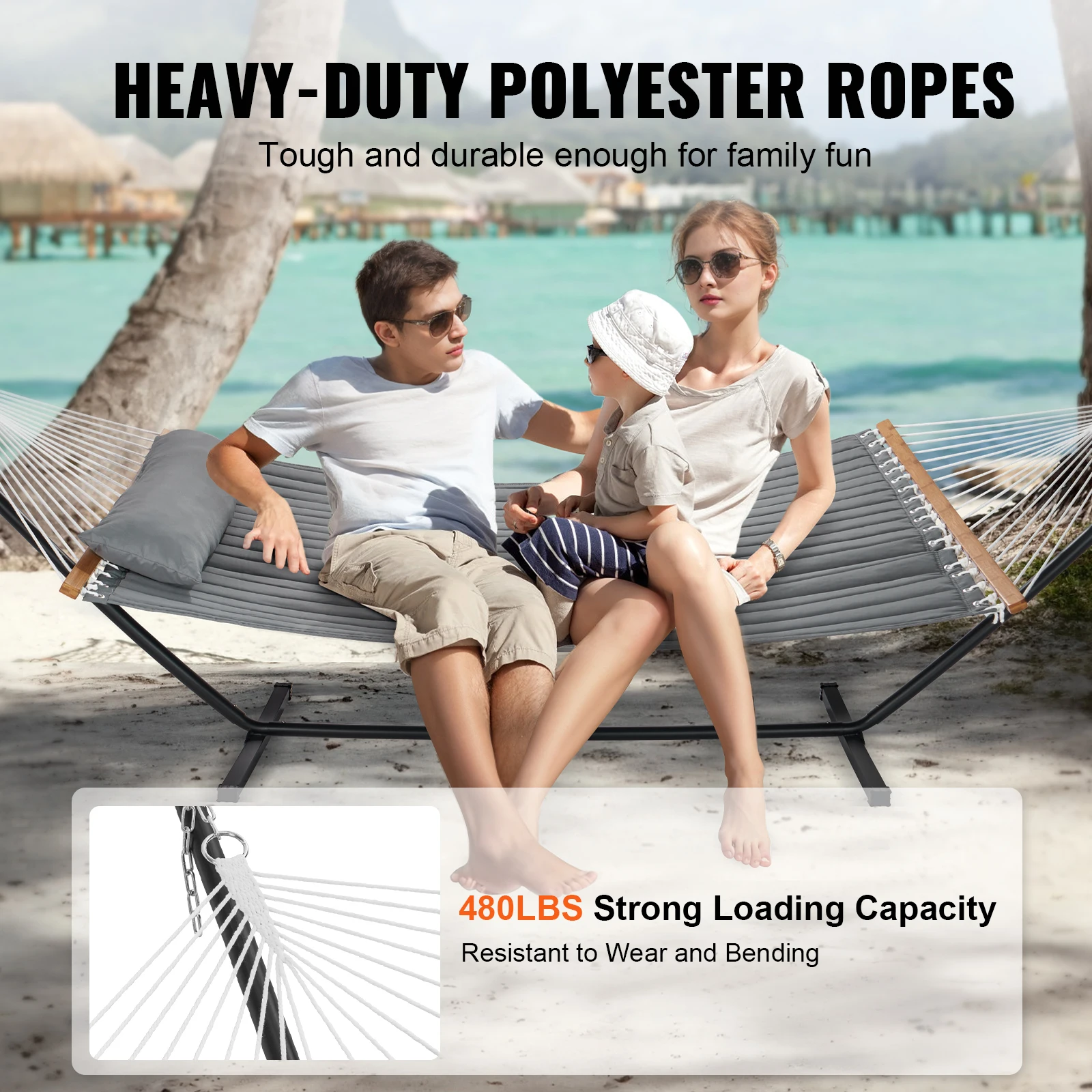 VEVOR Two Person Hammock with Stand Included Heavy Duty 480lb Capacity with 12FT Steel Stand & Portable Carrying Bag & Pillow 3