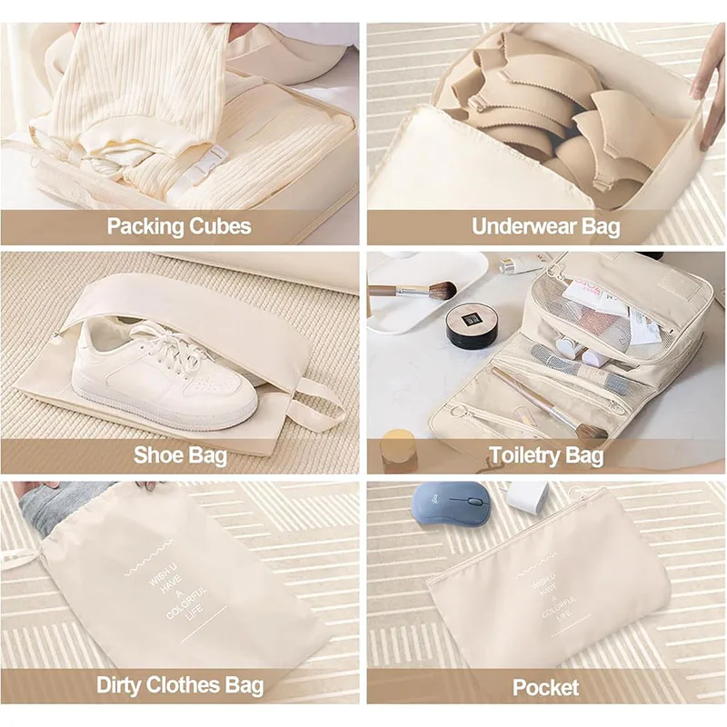10-Piece Travel Packing Cube Set - Portable Wardrobe & Luggage Storage Bags