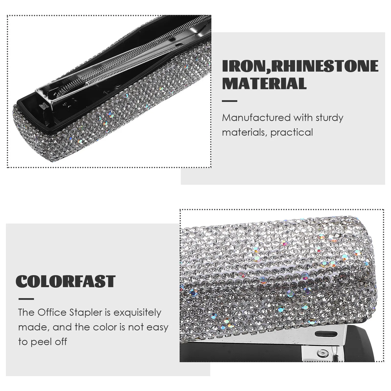 1 세트 세련된 라인스톤 스테이플러 소형 헤비 듀티 금속 스테이플러 빠른 스테이플링 사무실 학교용 휴대용 데스크탑 장식