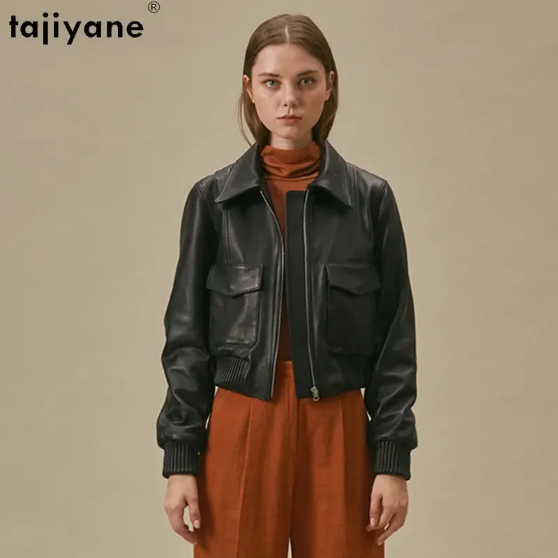 

Tajiyane 100% Genuine Sheepskin Leather Jacket Women Short Black Baseball Coats Real Leather Coat Slim Casual Leather Jackets
