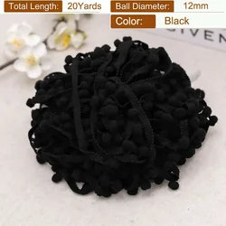 Tiny Pom Pom Ball Fringe Trim Lace for DIY Crafts and Home Decor, 20 Yards, 25mm Width (Black)