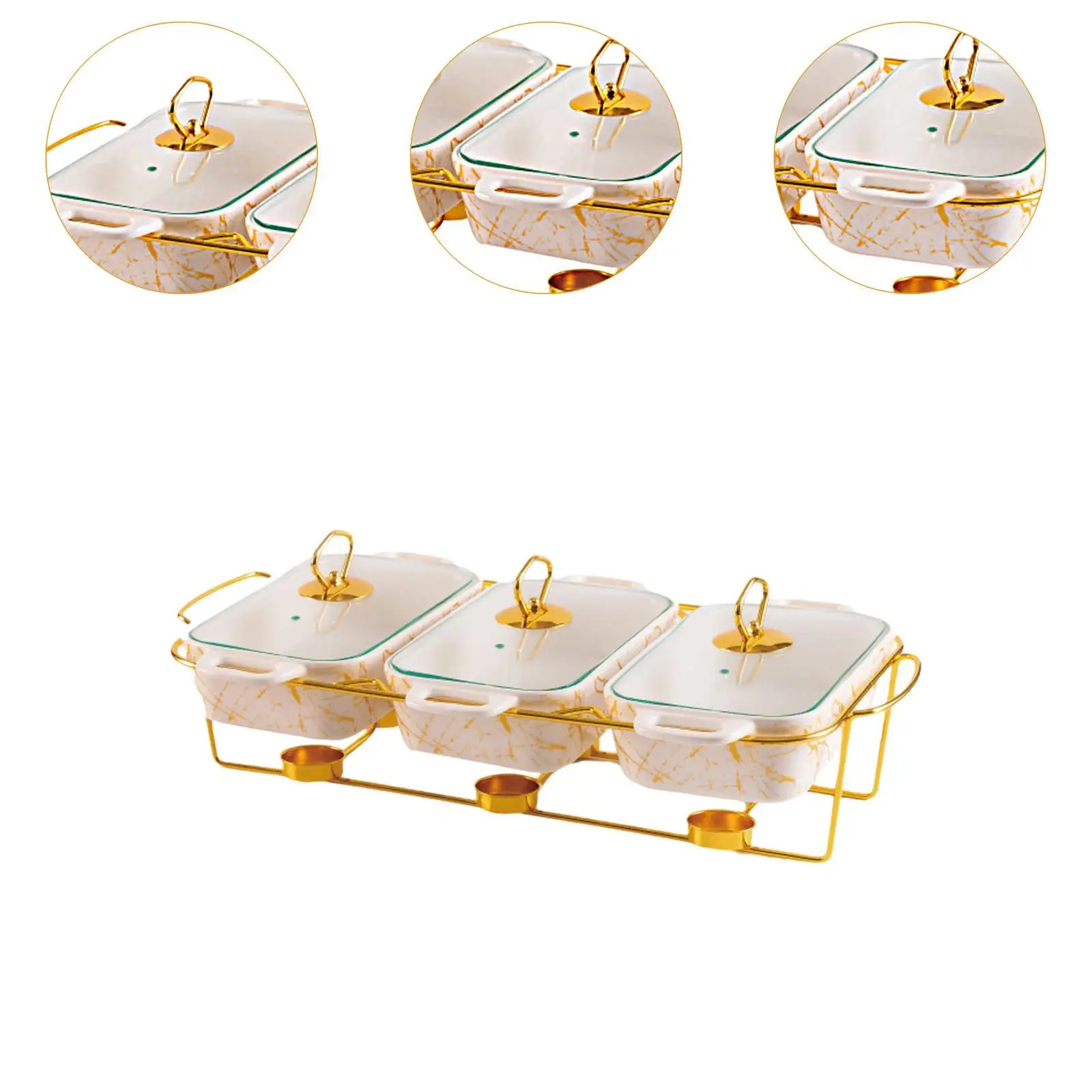 Chafing Dish with Glass Lid Premium Rectangular et Warmer Set Ceramic Casserole Dish for Banquet Holiday Event Party Wedding
