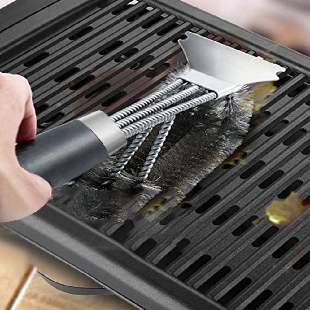Stainless Steel Barbecue Brush Outdoor Travel BBQ Grill Cleaning Brushes Kitchen Non-stick Brushes Clean Tool For Home Barbecue