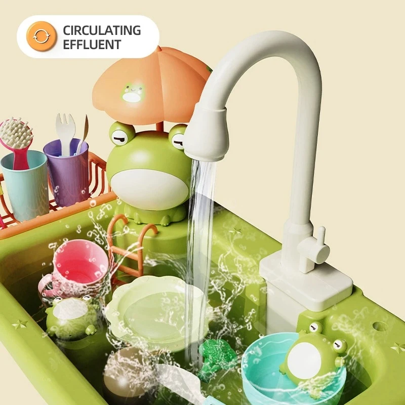 Plastic Kids Kitchen Sink Playset with Running Water