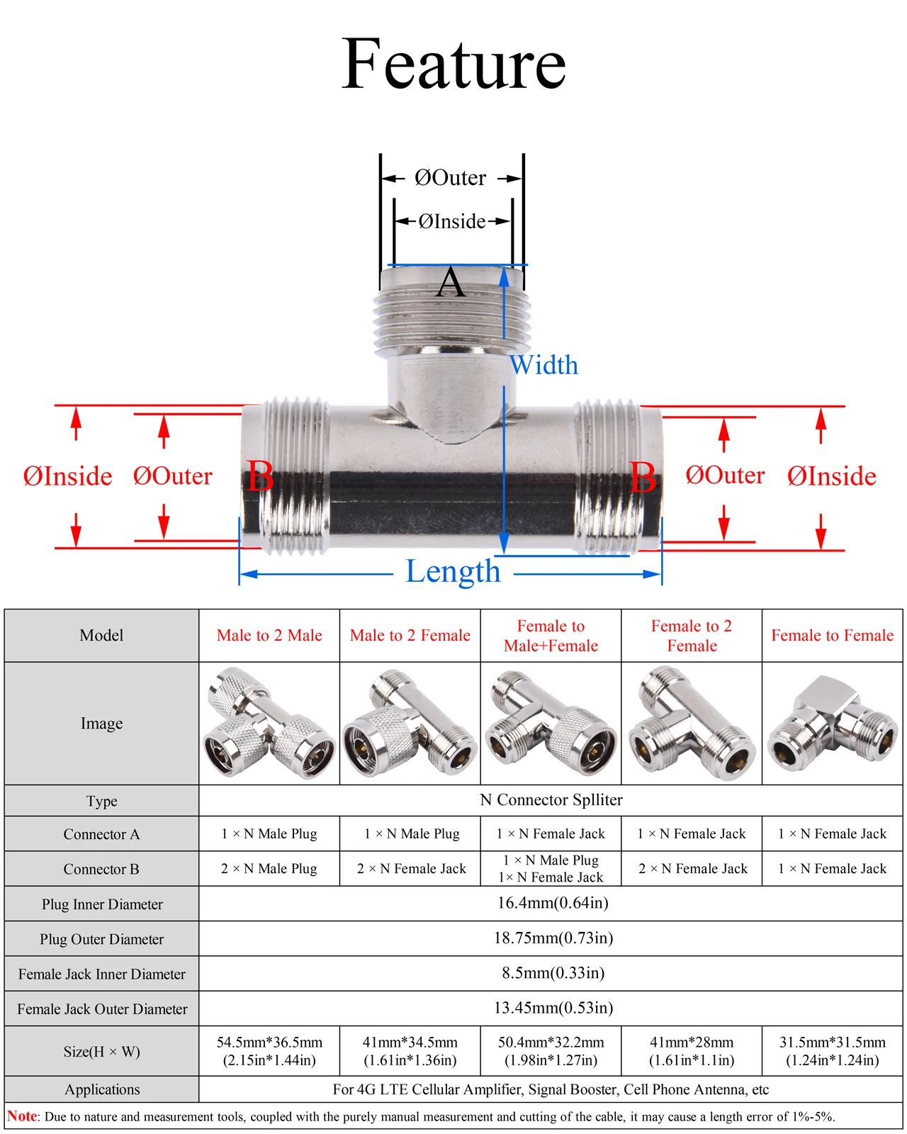 1Pc Rf Coaxiale Connector Splitter N Mannelijke/Vrouwelijke Naar N Mannelijke/Vrouwelijke Adapter Gebruik Voor Repeater Versterker communicatie Antenne