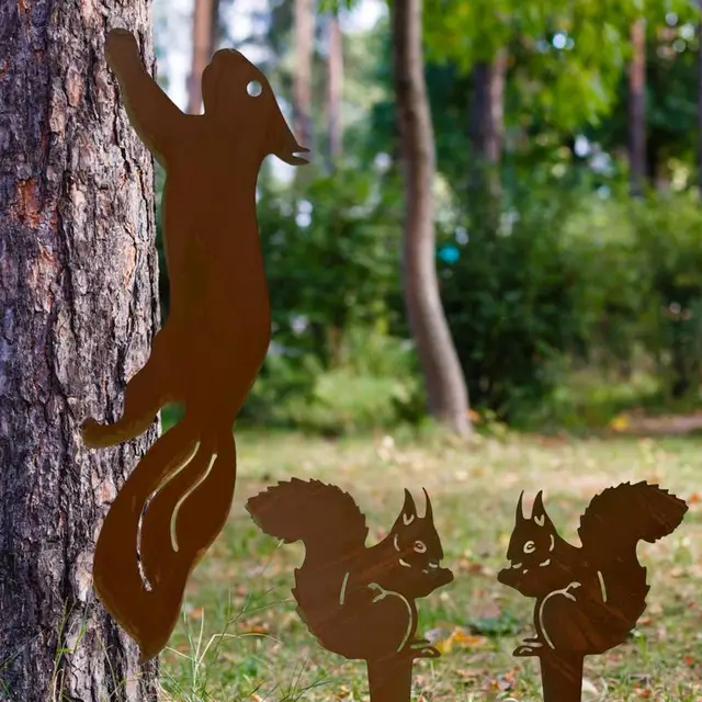 Rozsdás Fém Állati Sziluettek Kerti Kerítés Dekoráció A Kertészeti Vidéki Gyep Terasz Robin Art Udvari Tét - Image 5