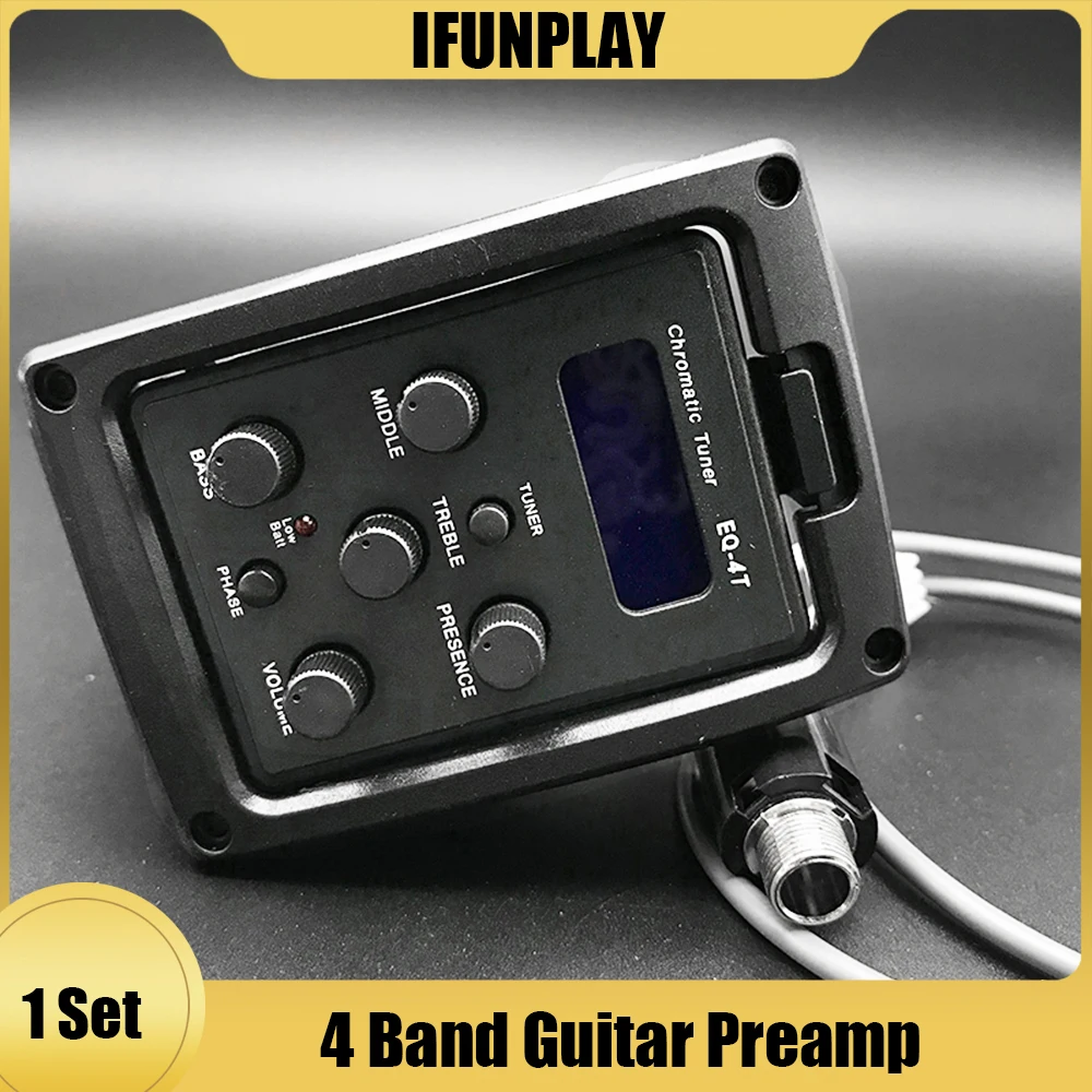 EQ-4T 4 Band Pickup EQ Preamp with Tuner For Acoustic Guitar with LCD Tuner XR 