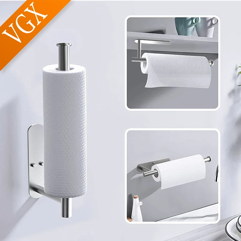 VGX Kitchen Towel Paper Holder Cling Film Holder Bathroom Roll Paper Rack Home Storage Racks Toilet Tissue Hanger Rack Nail-Free