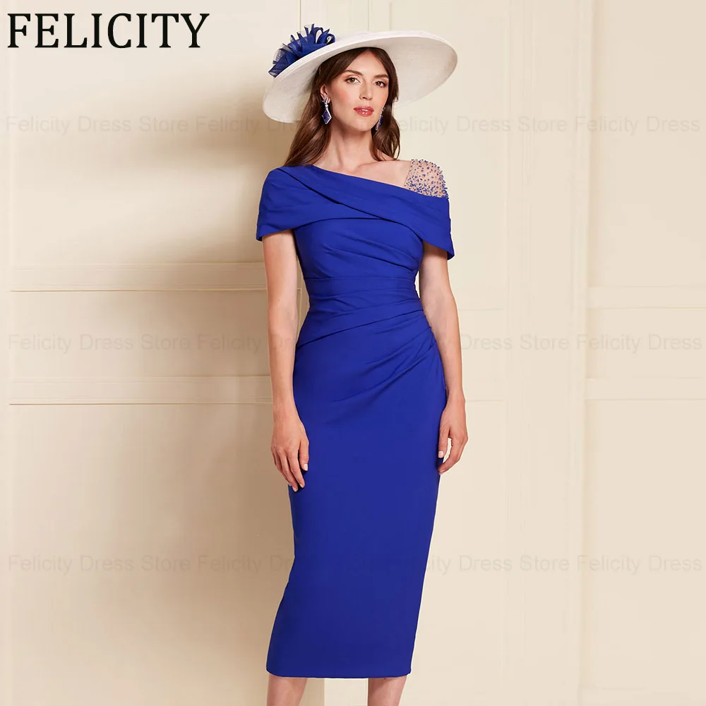 

FELICITY Elegant Mother of the Bride Dresses 2024 Sheath Formal Wedding Guest Dresses Beading Pleated Tea-Length Evening Gowns