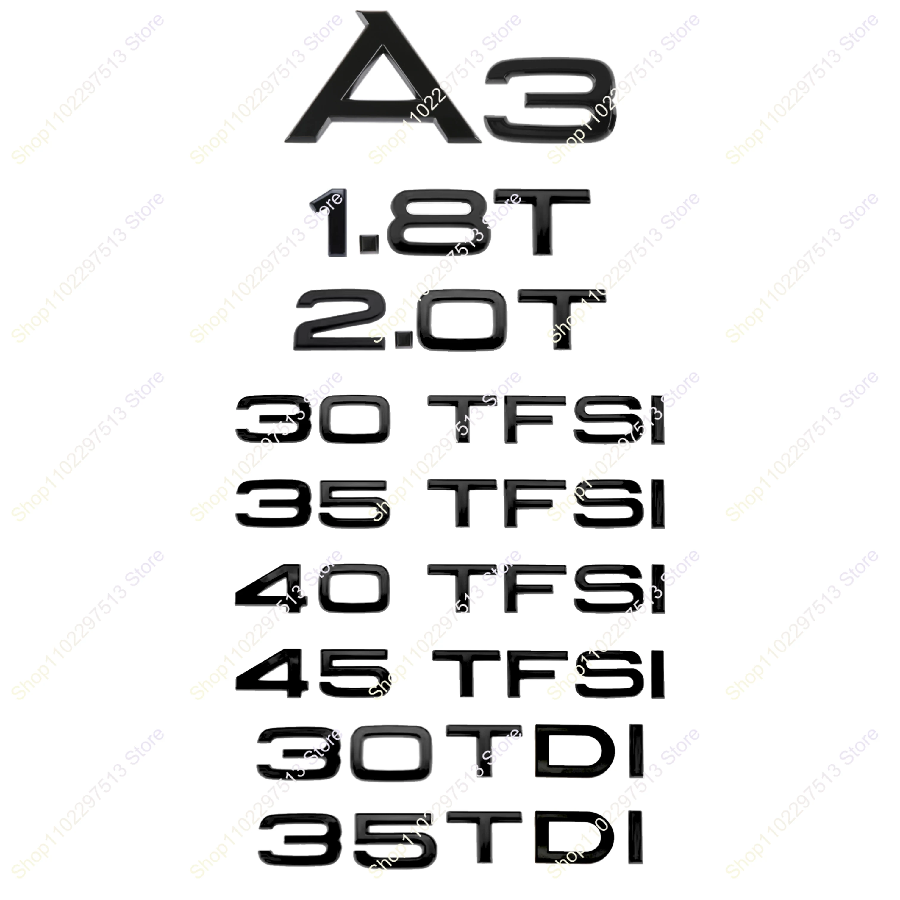 3D 크롬 블랙 45 40 35 30 TFSI 30 35 1.6 TDI 1.8 2.0 T ABS 엠블럼 A3 시리즈 자동차 트렁크 스타일링 데칼 배지 스티커