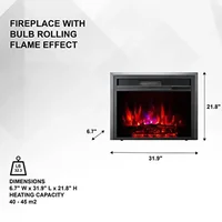 Electric Fireplace Heater Remote LED Flame Effect Temp Control Glass Steel Freestanding Wall Mount Indoor Fire Insert 1500W 2
