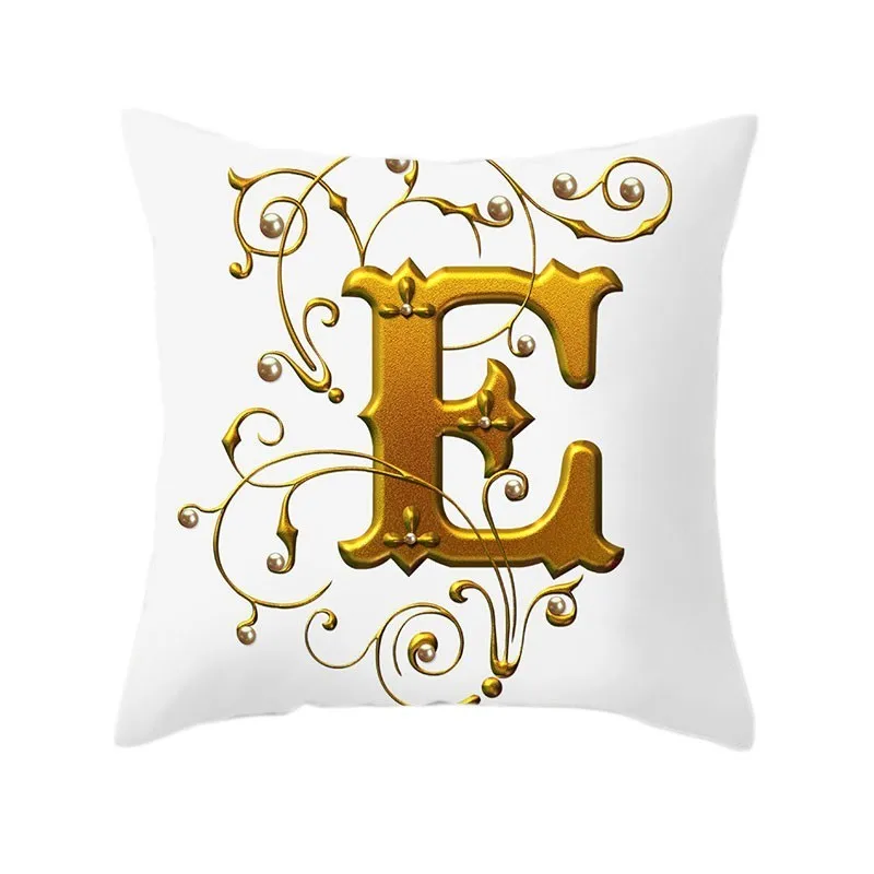 Gold 26 Letters Cushion Cover English Alphabet Throw Pillow Case Letter Print Home Decor Square Pillowcase Sofa Cushion Cover