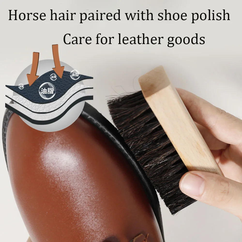 Solid wood soft bristle brush, horsehair shoe brush, shoe cleaning nylon wire pig hair plastic wire brush