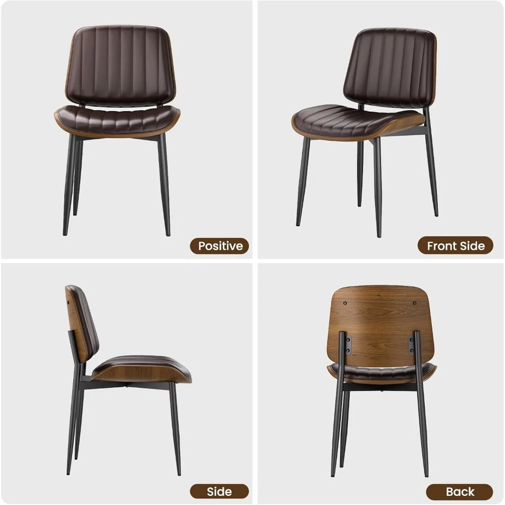 Dining Chairs Set of 4, Mid Century Modern Dining Room Kitchen Chairs, Upholstered PU Leather Vertical Stripe Chairs 6