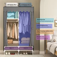 Garde-robe grill simple et durable, armoire de chambre à coucher, assemblage domestique, grande armoire, moderne, gris 4