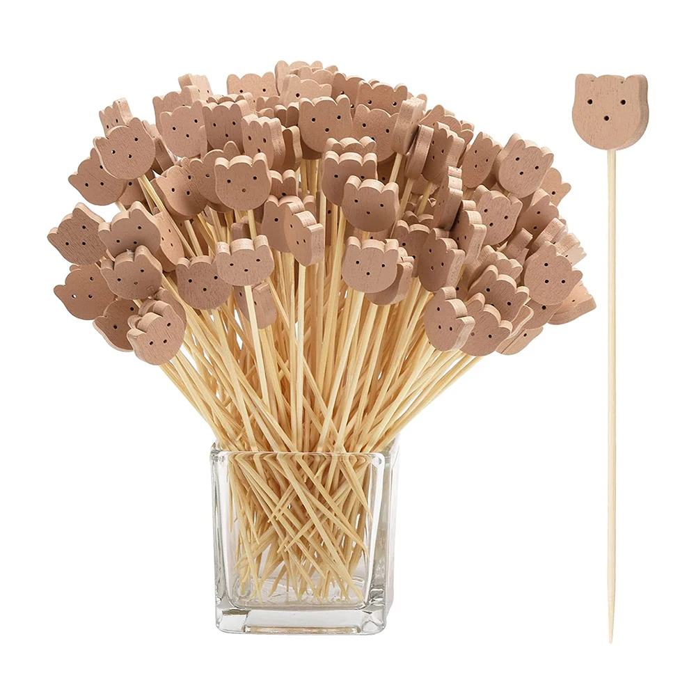 20/50pcs Cute Bear Disposable Bamboo Buffet Food Picks Dessert Fruit Forks for Birthday Baby Shower Party Cake Sticks Decoration