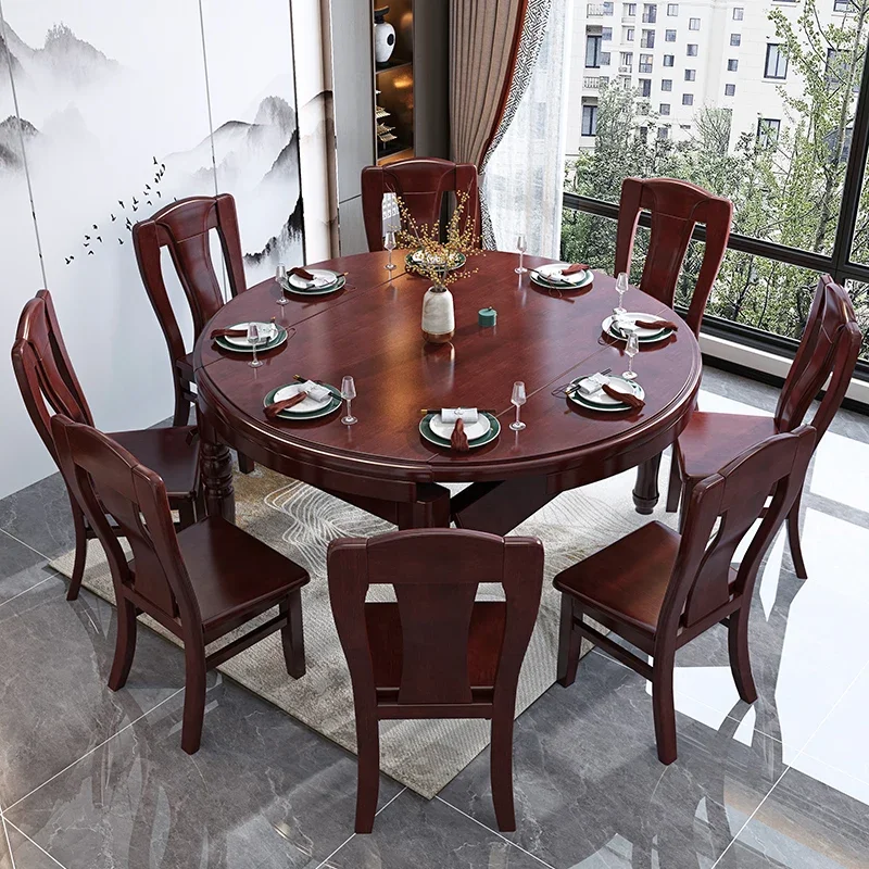 

Обеденный стол из цельного дерева, стулья, китайский стол на платформе, многофункциональный выдвижной прямоугольный домашний обеденный стол