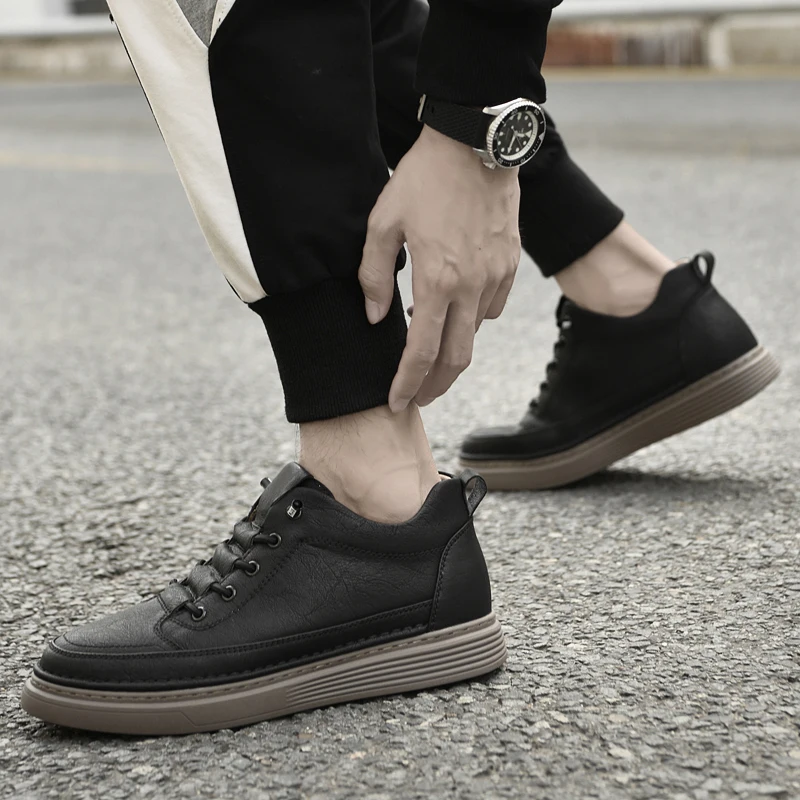 New Men 6cm Elevator Shoes Casual Men Lift Sneakers Genuine Cow Leather Leisure Designer Shoes Height Increase Taller Shoes