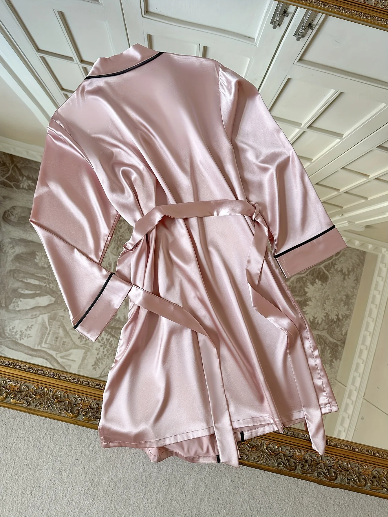 Elegant Women Sleep Robe V Neck Self Tie Waist Belt Loose Pajamas Casual and Comfortable Bedroom Bathrobe Loungewear Nightwear - 2
