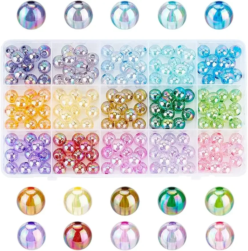 180Pcs 10Mm Round Spacer Beads 15 Ab Colori Placcati Perline Allentate 10Mm Round Acrilico Round Bead Allentato Bead Spacer