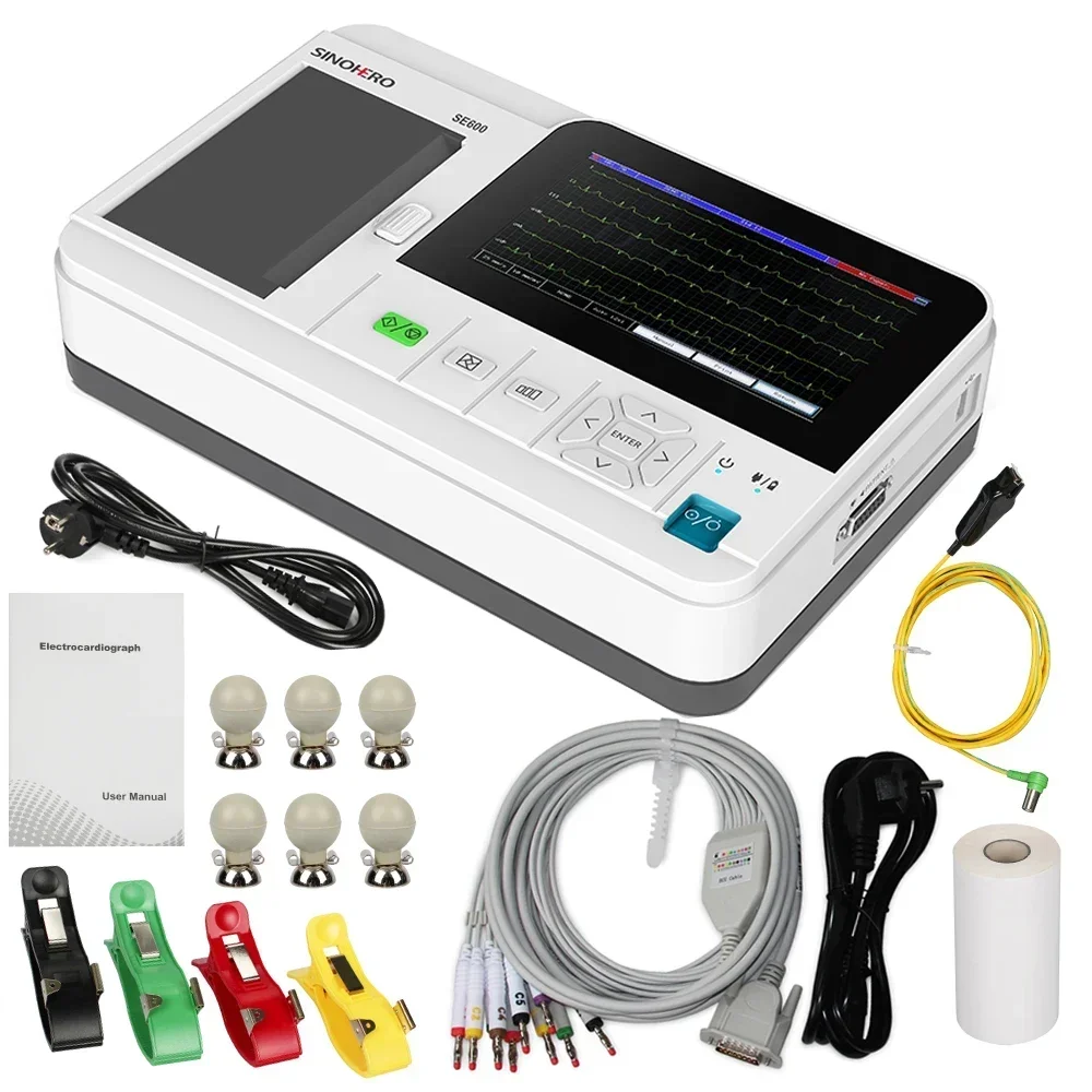 SE600 6 Channel 12 Lead ECG Machine Touch Screen Digital Electrokardiograph Cardiology EKG Monitor Software Printer