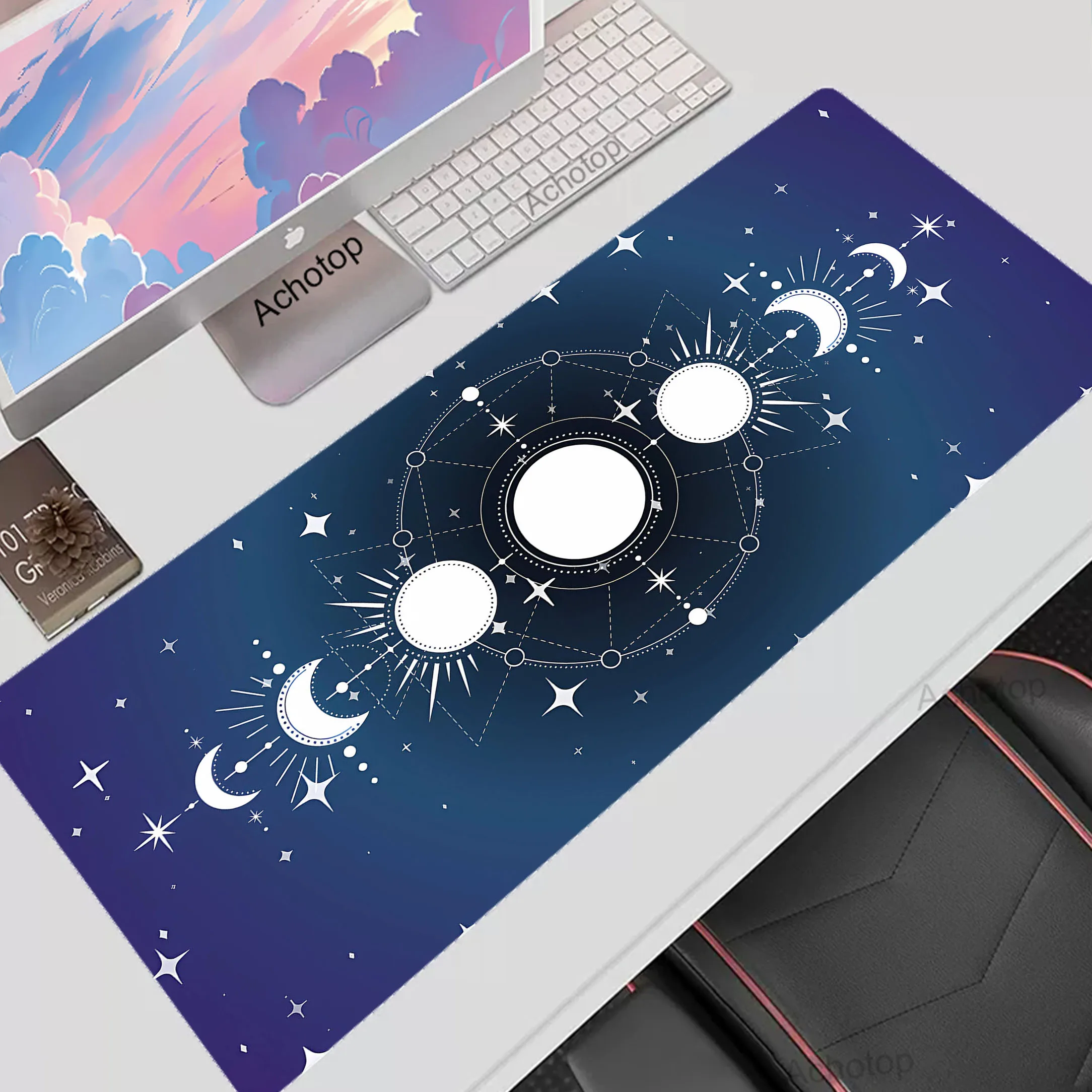 

Moon Mouse Pad 90x40 Large Gaming Mousemat Locking Edge Deskmat XXL Laptop Keyboard Pads Oversize Non-slip Rubber Mouse Mats