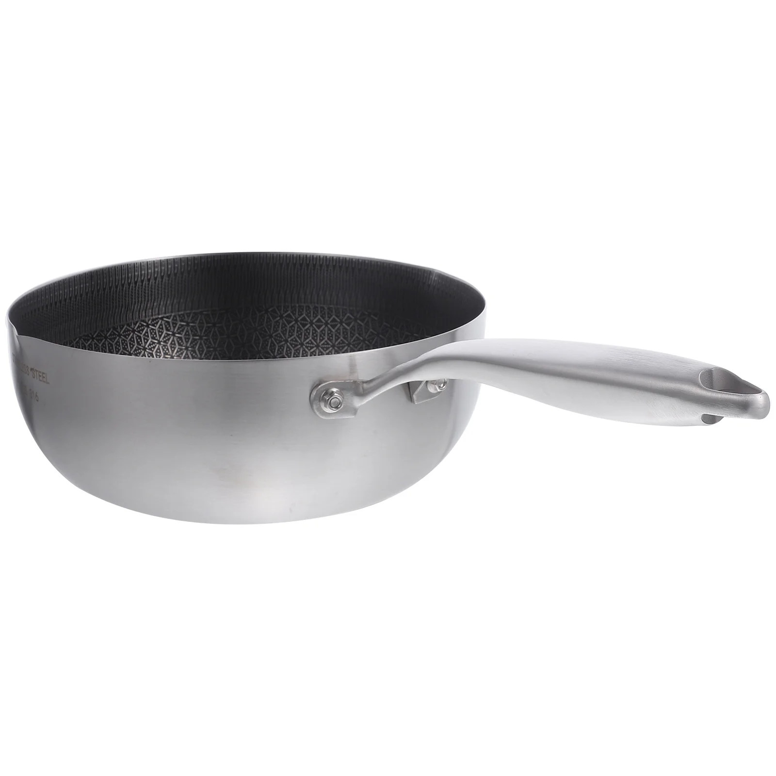 

Stainless Steel Wok Flat Pan Sauce Milk Pot Metal Durable Saucepan 304 Non-stick Nonstick Honeycomb