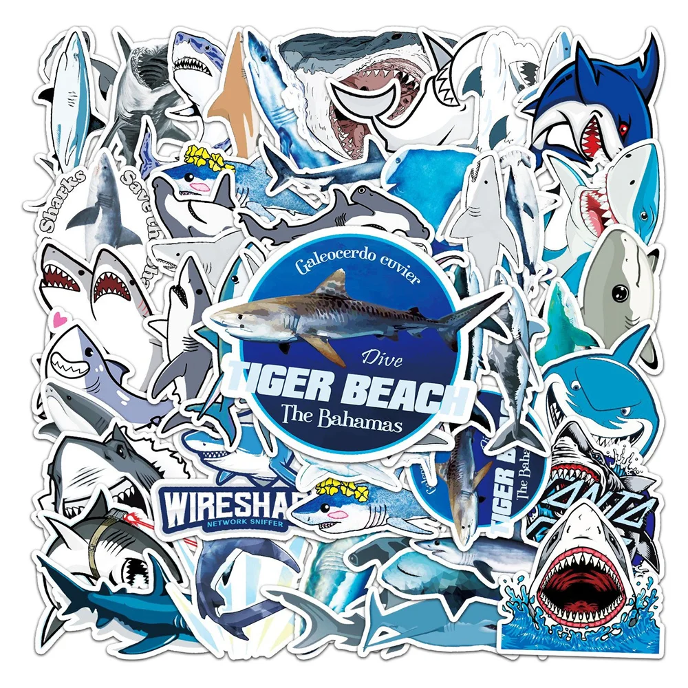 

10/30/50PCS New DIY Shark Sticker Cartoon Creative Anime IPad Computer Desk Luggage Car Guitar Decoration Waterproof Wholesale