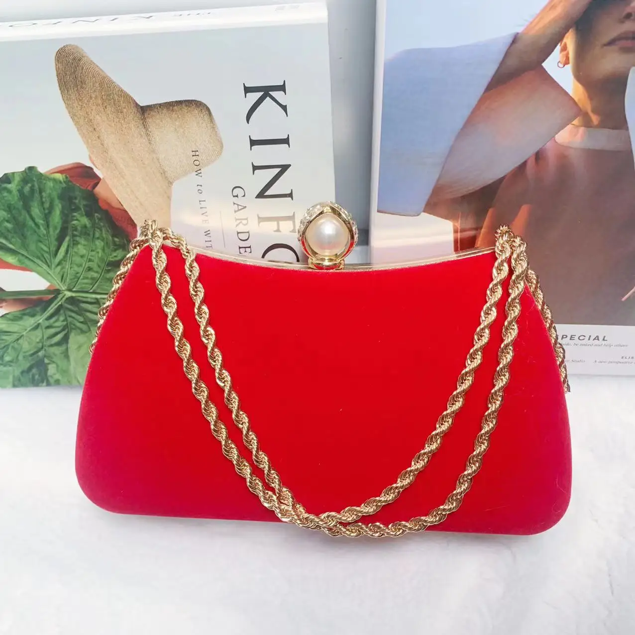 Velvet  Pleated Wedding Evening Clutch Purses For Women Formal Glitter Shoulder Bag With Chain For Ladies Brand Party Banquet