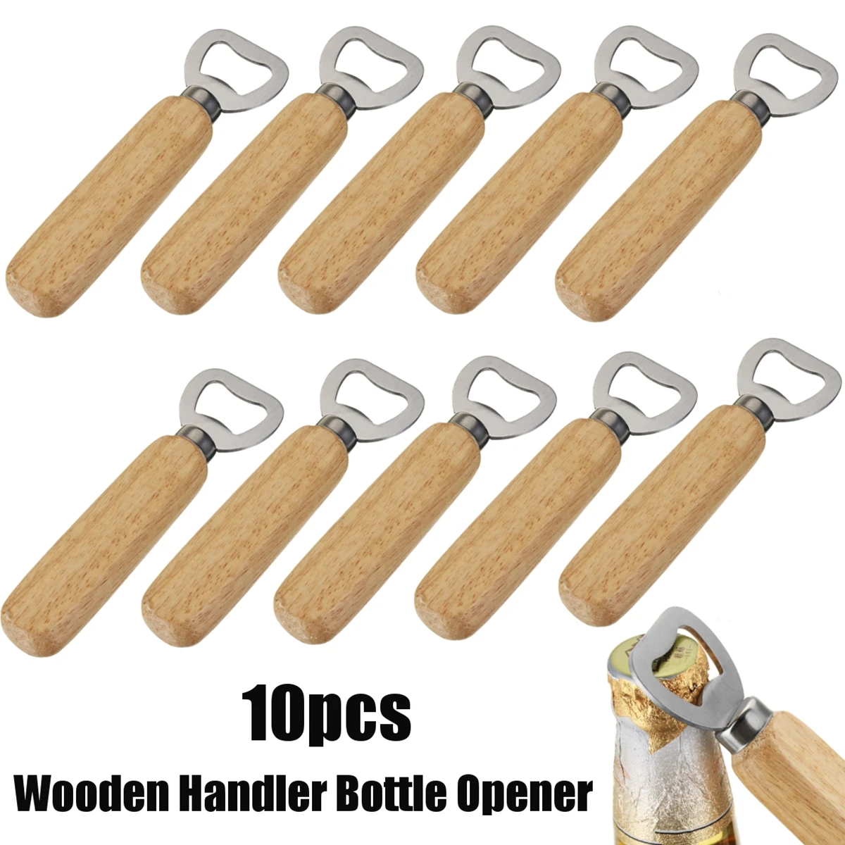 

20Pcs 10pcs 5pcs Wooden Handle Handheld Bartender Bottle Opener Wine Beer Soda Glass Cap Opener Kitchen Bar Tools Creative