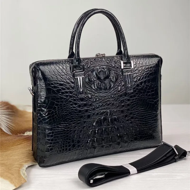 

Exotic Genuine Alligator Skin Businessmen Large Portfolio Briefcase Handbag Authentic Crocodile Leather Male Cross Shoulder Bag