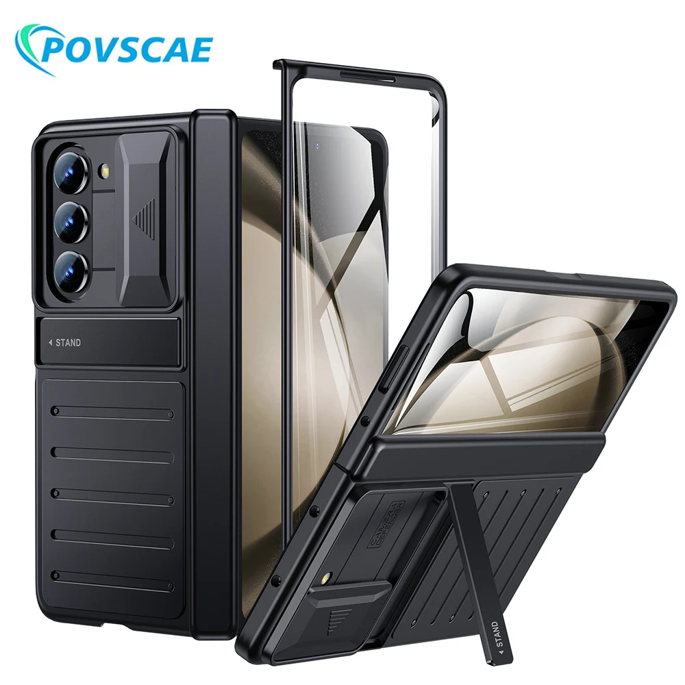 

For Samsung Galaxy Z Fold 5 Case Slim Hinge Protection Shockproof Armor Case Slide Camera Cover Stand Built-in Screen Protector