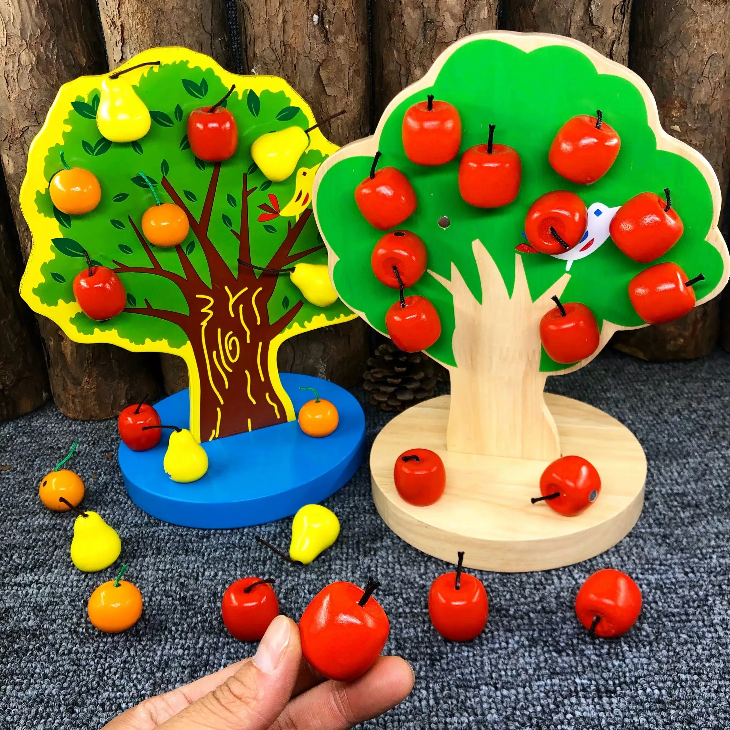 Montessori Wooden Magnetic Fruit Tree Apple Toy Math Puzzle for Kids