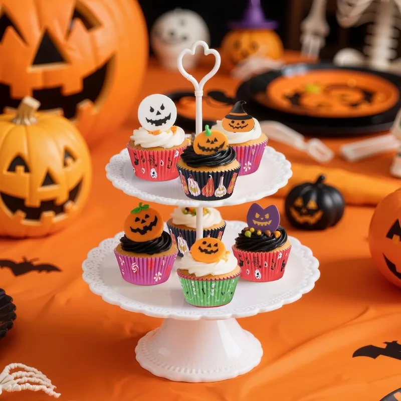 Cupcake and Muffin Baking Liners with Spooky Ghost and Pumpkin Designs for Party Decorations Candy Treats and Baking Supplies