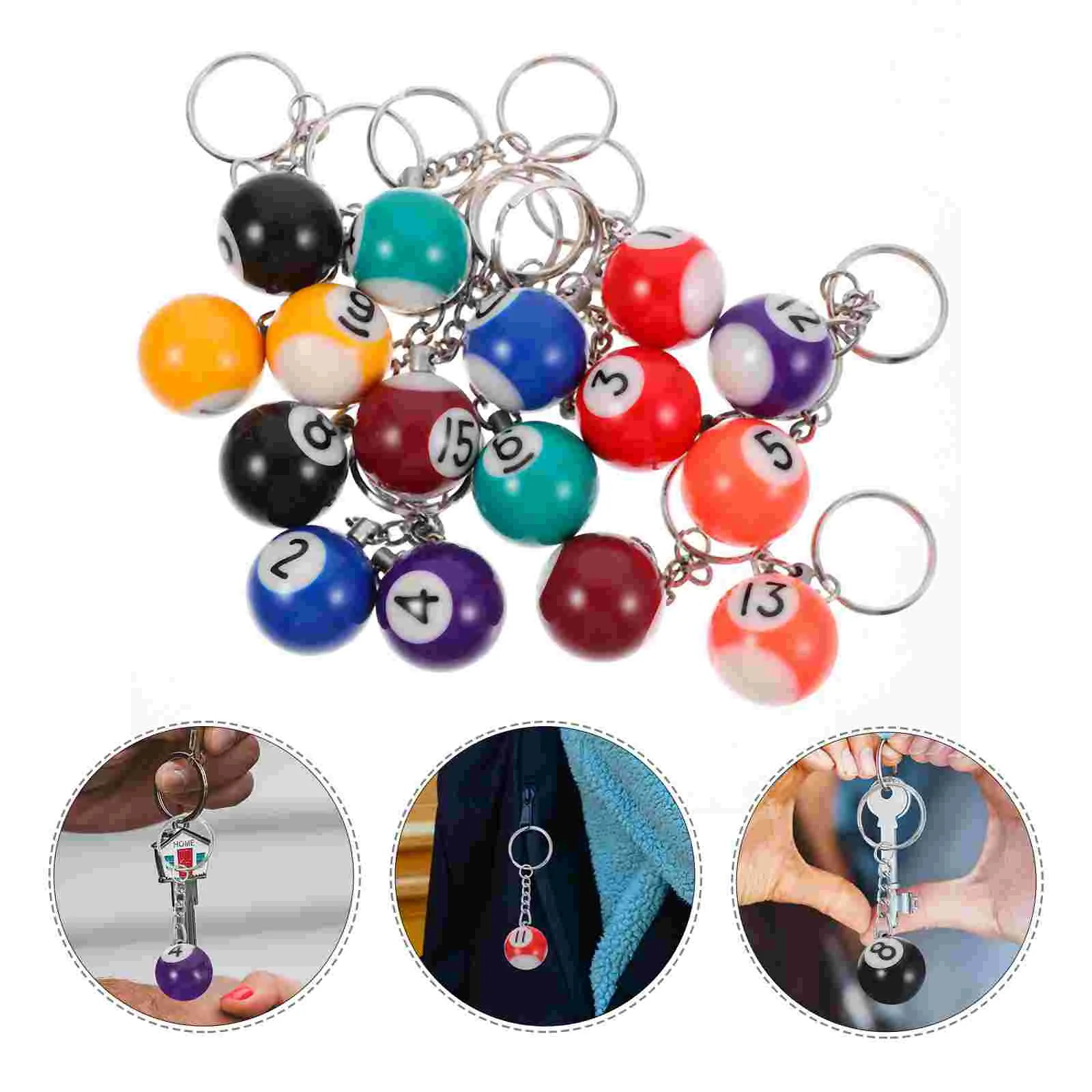 

16 Pcs Billiards Keychain Small Keychains Decors Accessories Delicate Resin Hanging
