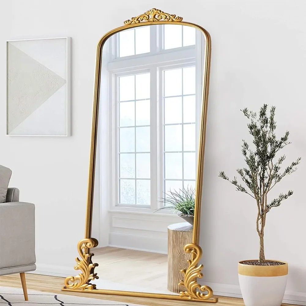 

Vintage Mirror Arched Full Length Mirror Carved Metal Frame Floor Mirror for Home Decor Bathroom Entryways Freight Free Mirrors