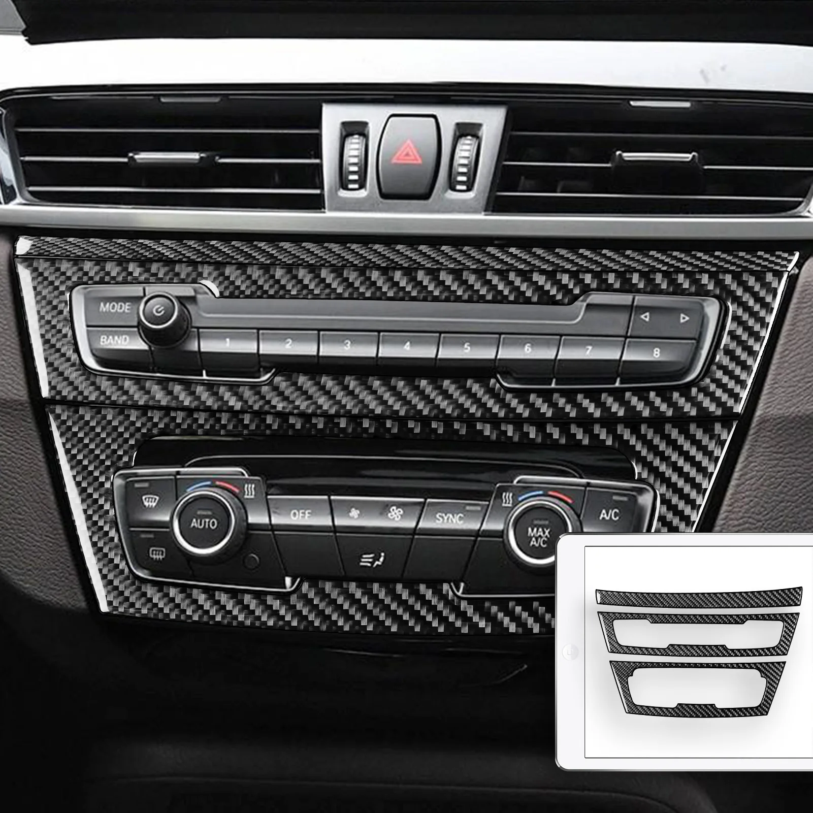 BMW X1 F48 X2 F39 2016-2021용 카본 파이버 스티커 자동차 액세서리 콘솔 CD 컨트롤 패널 기어 시프트 커버 내비게이션 프레임