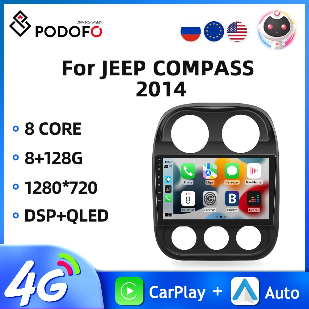 

Podofo Android 2din Car Radio For Jeep Compass 2014 Car Multimedia Player GPS Navigation WIFI Carplay 8core DSP 2din Auto Stereo