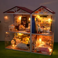 Maison de poupée en bois DIY, mini chambre, cuisine, boulangerie, modèle à assembler, jouets, kit de meubles miniatures, cadeau de Noël pour enfants et adultes, Casa 3