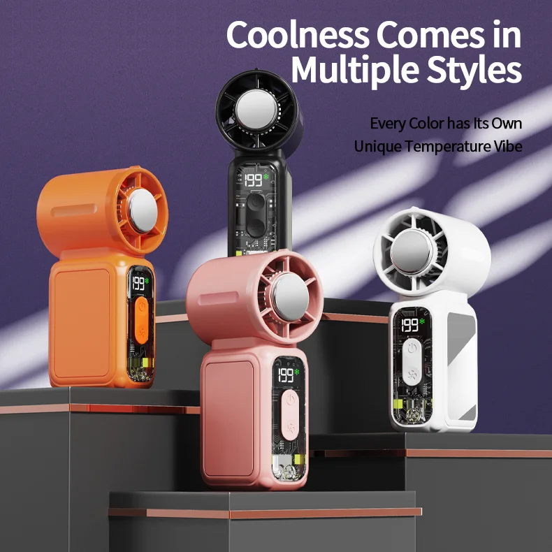 Super Mini Rechargeable Handheld Cooling Powerful Wind Ultra-Quiet Ice Touch Fan Digital Display With Mirror_voghion.com