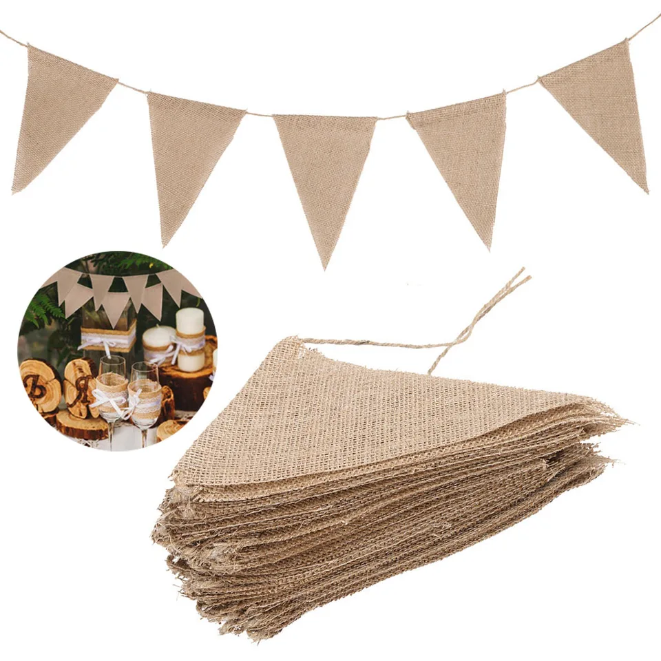 Sackleinen Wimpelkette 48-teilig - 11 Meter Rustikale Dreiecksflaggen Für Hochzeit & Garten