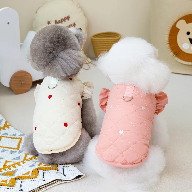 Dog Clothes Pet Jacket Small Dog Cat Warm Coat Autumn Winter Waterproof Cotton Vest Outfit 24 Love Flounced Sleeve